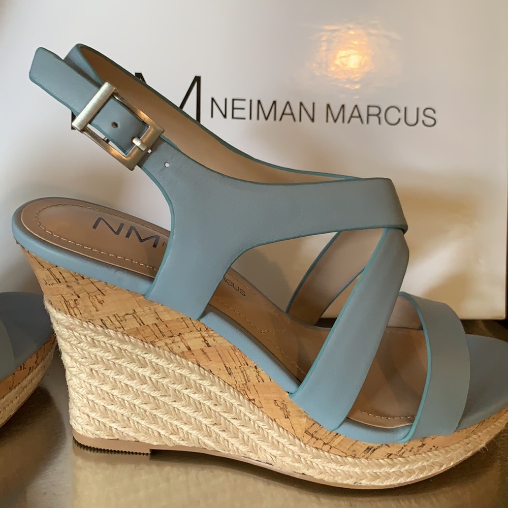 NIB Neiman Marcus Blue Wedges 8 💙 - Picture 5 of 7